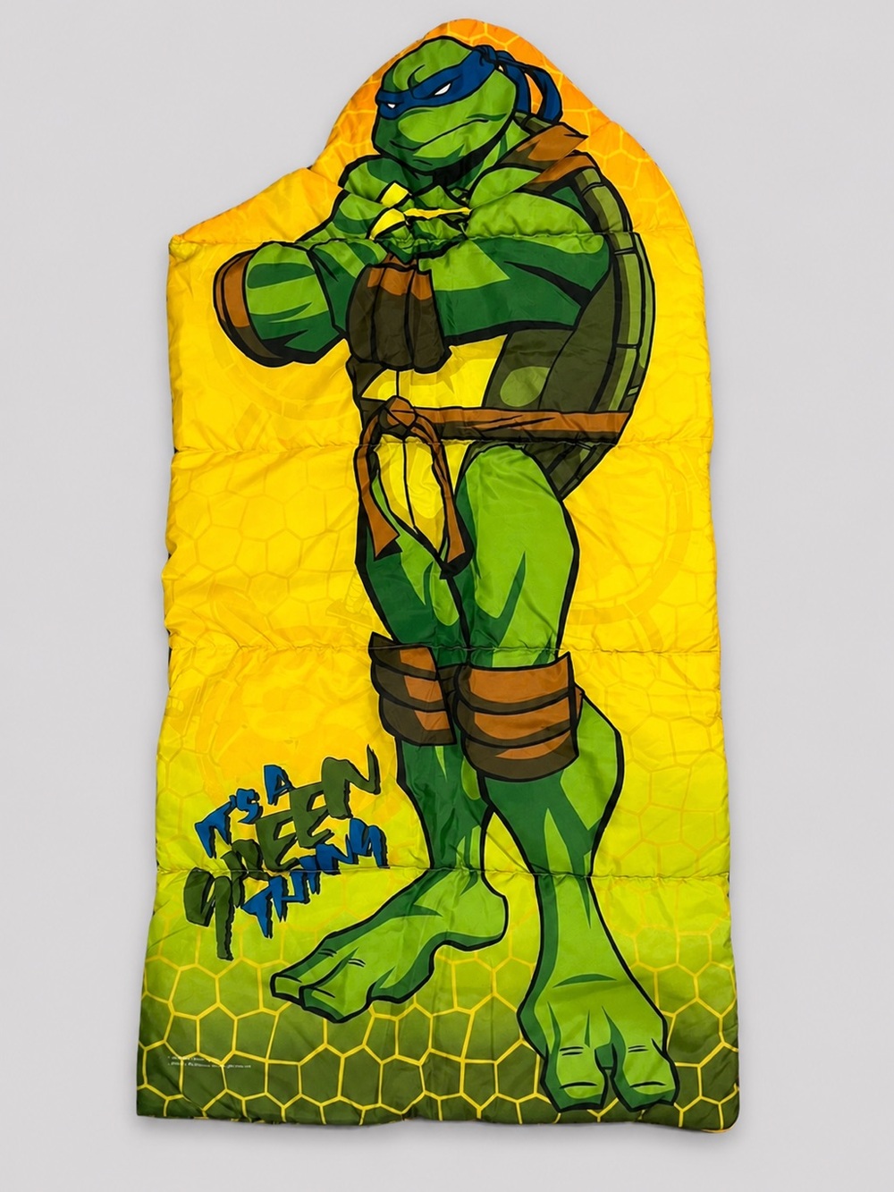 2003 TMNT Leonardo Hooded Kids Sleeping Bag Yellow Green
